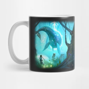 Flying whale in magical forest Mug